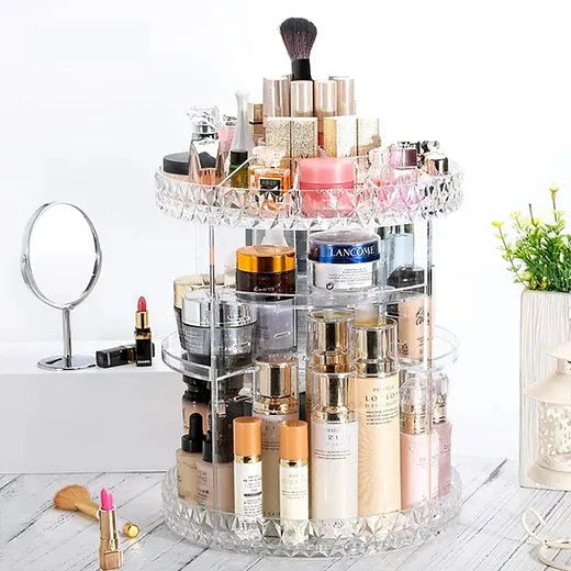 360 Degree Rotating Crystal Jewelry Cosmetic Perfumes Makeup Organizer Display Stand