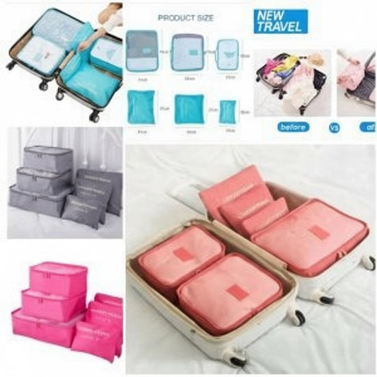 6pcs/Set Travel Storage Bag Portable Luggage Organizer Clothes Tidy Pouch Zip Cube Luggage Toiletry Bag Organizer Pouch Home Organization - Multi (Random Colors)