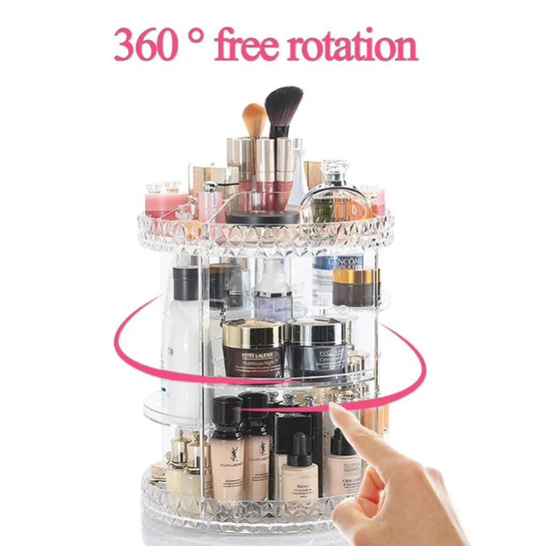 360 Degree Rotating Crystal Jewelry Cosmetic Perfumes Makeup Organizer Display Stand