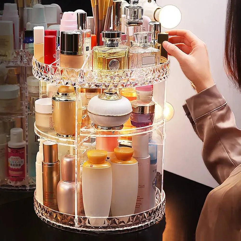 360 Degree Rotating Crystal Jewelry Cosmetic Perfumes Makeup Organizer Display Stand