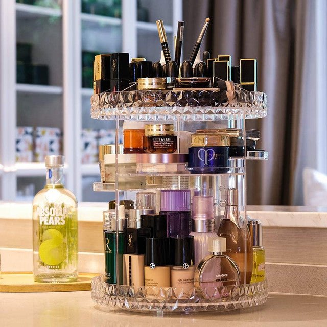 360 Degree Rotating Crystal Jewelry Cosmetic Perfumes Makeup Organizer Display Stand