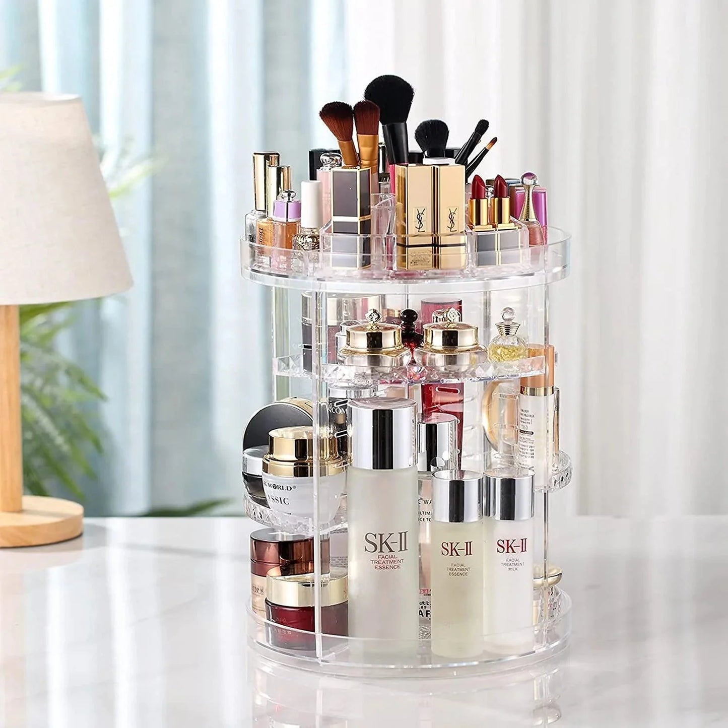 360 Degree Rotating Crystal Jewelry Cosmetic Perfumes Makeup Organizer Display Stand